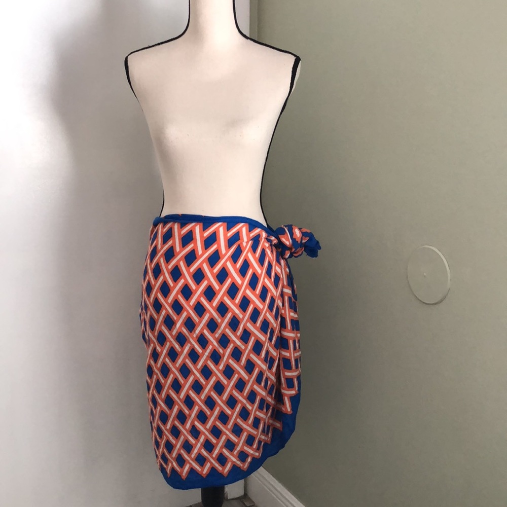 ❤️3X20 Mud Pie Gameday Infinity Scarf Blue/ Orange Geometric Print Light…